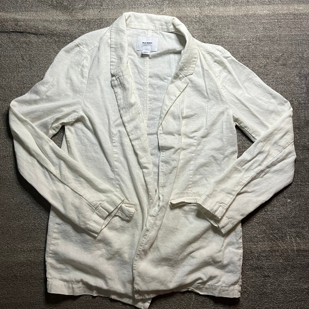 Old Navy Womens Linen Blend Blazer Sea Salt White Small Coastal Momcore Comfy